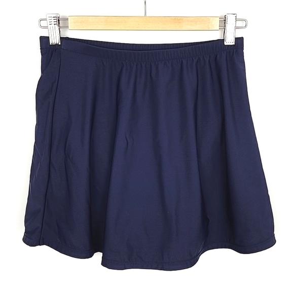 Navy Swim Skirt Front Slit Elasticized  Waistline Integrated Full Bottom Size 12 - Picture 2 of 11